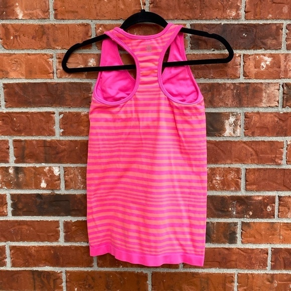 Athleta Womens XS Neon Pink Stripe Built In Shelf Bra Racerback Active Tank Top - Picture 7 of 8